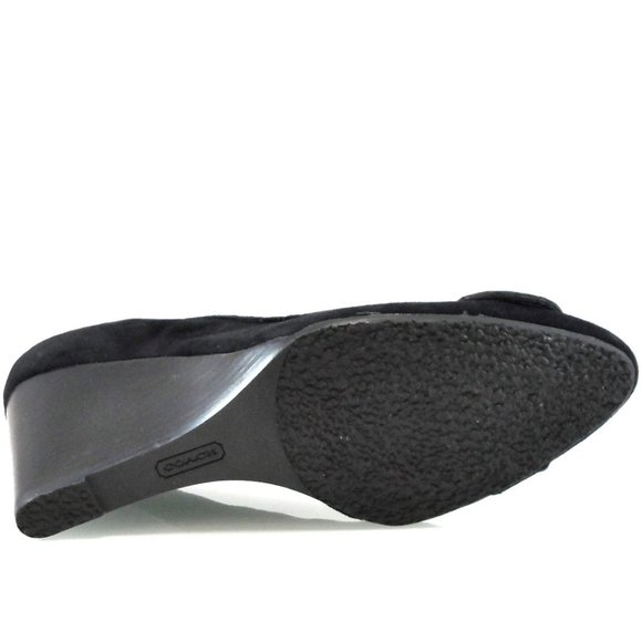 NIB$187 COACH Laney Soft Black Suede Wedges Logo Button Slip-On Pump 10 - Picture 7 of 8